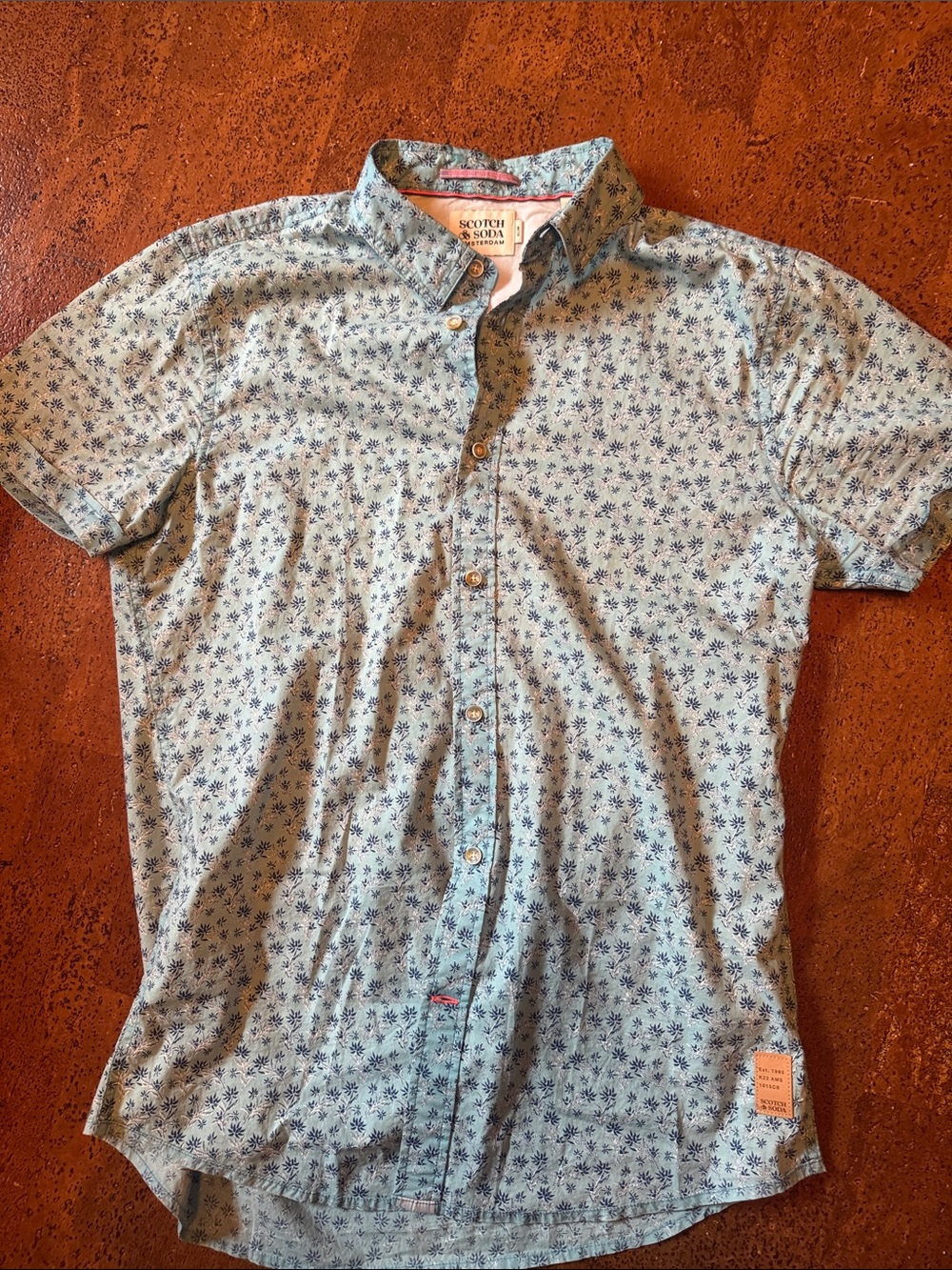 Scotch & Soda Light Blue Short-Sleeve Floral Button-Down Shirt